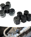 10 Pack Car AC Service Port Covers Kit for R134a Systems 13mm Low Pressure and 16mm High Pressure Caps shown installed and loose