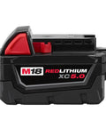 Pro Grade 1/2 Inch High Torque Cordless Impact Wrench With 5.0 Ah Battery, M18 REDLITHIUM XC 5.0 battery side view.