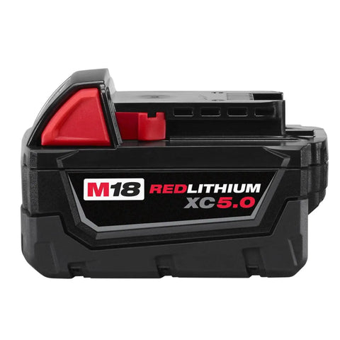 Pro Grade 1/2 Inch High Torque Cordless Impact Wrench With 5.0 Ah Battery, M18 REDLITHIUM XC 5.0 battery side view.