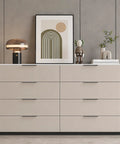 Matte Black 5 Inch Finger Edge Cabinet Pulls 10 Pack used on modern dresser drawers with sleek design and easy grip.