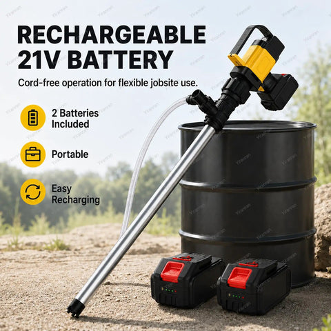 Heavy Duty 1000W Cordless Oil Drum Pump With Hose, Wireless Fuel Transfer System. 92cm Aluminum Tube And 7m Lift Power For Diesel Lube Water Mobile Barrels Efficient On Site Work. No Cords Needed