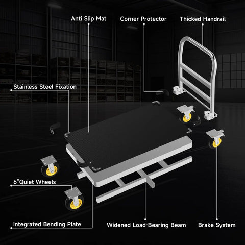 Heavy Duty Platform Truck With Solid 2500 Pound Capacity And Foldable Steel Flatbed Cart Made To Roll Heavy Loads Without The Drama For Warehouse Moves Or Daily Errands