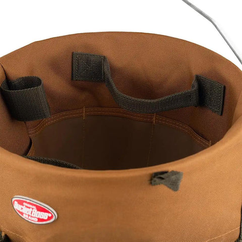 Brown Bucketeer Bucket Tool Organizer with three interior loops for long-handled tools, fits most 5-gallon buckets.