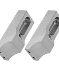 Low Profile Side Clamp Vise Set With M8 Arcuate Adjustment Made From Hardened S136H Die Steel Perfect For Tight CNC Milling, Engraving Grinding And Drilling Operations Without Hitting The Floor, showing two pieces of machined steel clamps.
