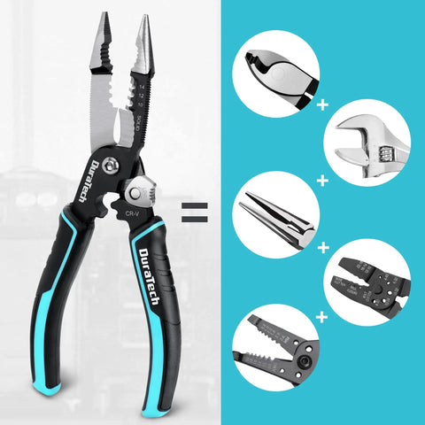 Five In One Wire Stripper And Crimping Tool With Needle Nose Pliers For Electricians 8 Inch heavy duty tool and features.