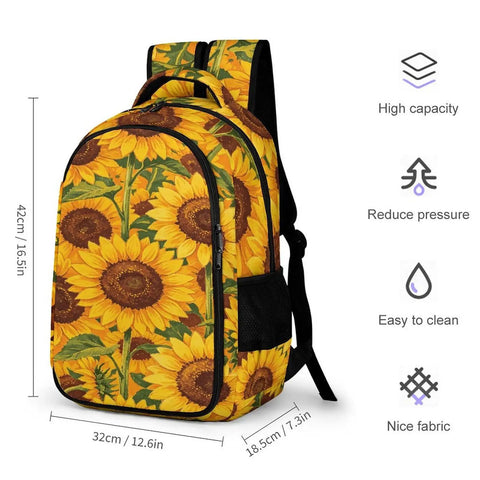 Dense Sunflower Repeat Printed Backpack For Everyday Carry Unisex Large Capacity Daypack With Durable Zipper Lightweight Polyester