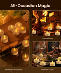 Flameless LED Tea Light Candles 24 Pack With Realistic Flicker Warm Yellow Glow Battery Operated Tealights For Party Wedding Valentines Day And Home Vibe used in various settings