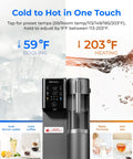 Mineral Rich A2G Countertop Reverse Osmosis System With Hot And Cold Water On Tap, showing temperature settings and drinks.