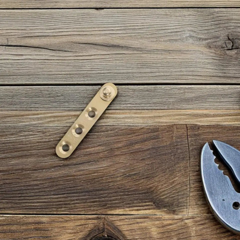 8 Pack Copper Door Shaft Rotation Hinges With Top And Bottom Pivot, Heavy Duty Support on a wooden surface with a wrench