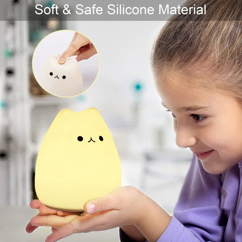 LED Cat Night Light For Kids Battery Powered Silicone Cat Nursery Night Light With 2 Soft Glow Modes portable and cute