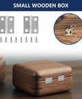 Smooth Swinging Mini Silver Hinges With Rust Resistant Iron Build And Complete Screw Set For Jewelry Boxes Dollhouses Cabinets And No Sweat Craft Room Enhancements on small wooden box.