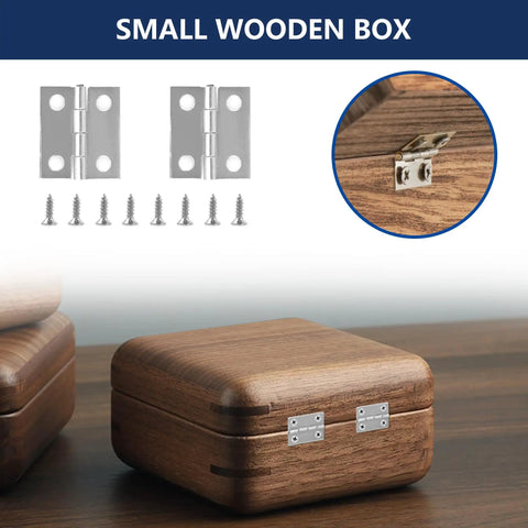 Smooth Swinging Mini Silver Hinges With Rust Resistant Iron Build And Complete Screw Set For Jewelry Boxes Dollhouses Cabinets And No Sweat Craft Room Enhancements on small wooden box.