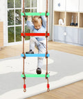 Child climbing on Rope Ladder And Disc Swing Set For Kids, Durable Climbing Ladder For Swing Sets in indoor playroom.