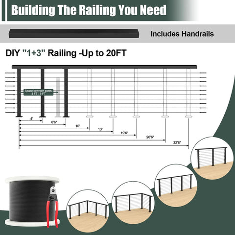 Kick Your Deck Up A Notch With This Straightforward Surface Mount Cable Railing Kit Covering 26 To 32 Feet, DIY 1+3 rail diagram.