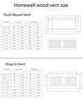 White Oak Wood Floor Register 4x12 Inch Unfinished Flush Mount Vent With Damper Durable Frame dimensions chart