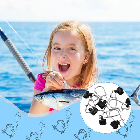Child fishing with 50 Piece Sinker Slide Kit With Duo Lock Clips And Hooked Sinker Line Connectors For Freshwater And Saltwater Fishing.