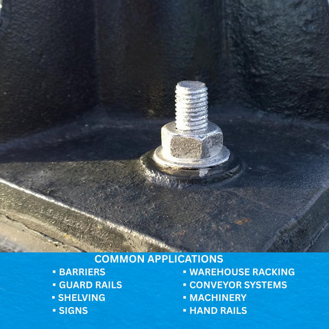 Galvanized Half Inch By Five And A Half Inch Wedge Anchor For Concrete Only Built For Moist Environments installed on concrete