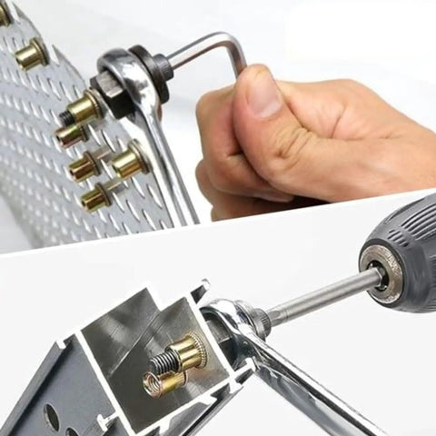 Rivet Nut Tool Set With Screws, Carbon Steel Pliers Kit For Quick, Secure Mounting, Drill Or Manual Operation, Includes 6 Nails And 60 Nuts, Heavy Duty, Built Tough, Pro Grade For Auto DIY, Home Projects, And Metal Furniture on metal sheet and drill attachment