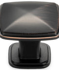 Close-up of a square oil rubbed bronze cabinet knob from the Ten Pack Oil Rubbed Bronze Cabinet Knobs Set For Cabinets And Drawers Square Single Hole Pulls For Dresser Cupboard Bedroom Closet And Bathroom Vanity Made From Solid Metal For Durable Easy Install Hardware The Best Bang For Your Buck