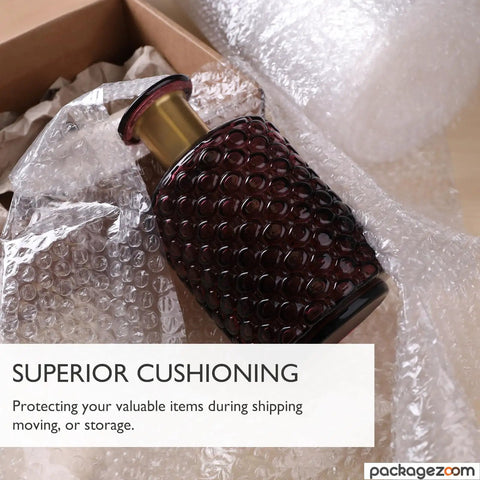 Dope Perforated Bubble Cushioning Wrap Roll 12 Inch By 20 Feet used for packing a fragile vase in shipping box
