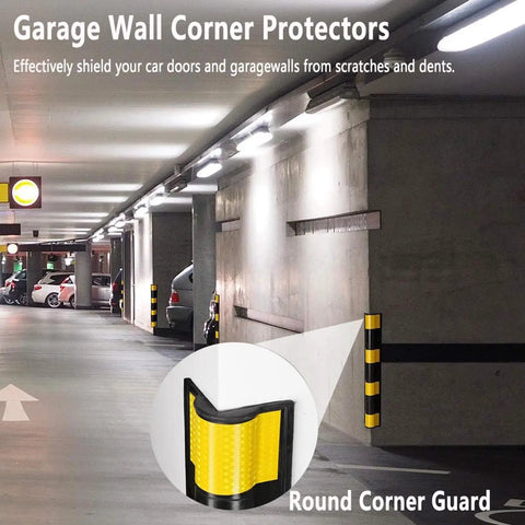 Heavy Duty Reflective Rubber Column Protectors Black And Yellow Anti Collision Corner Guards For Garages And Warehouses Durable Side Bumpers In A Ten Pack, shown in garage.