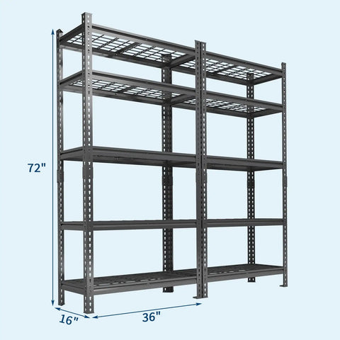 Beefy 5 Tier Metal Garage Storage Shelving Unit, 36 Inch Wide, Adjustable Shelves, Heavy Duty Steel, Up To 2200 Lbs Total Capacity, Ideal Tool Organizer For Home Garage, Workshop, And Storage. 72 x 36 x 16 in