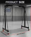 Ridiculously Strong 3 Ton Gantry Crane, Portable Shop Hoist with Wheels, showing dimensions 8.5 to 12.5 Ft, Heavy Duty Steel I Beam Trolley.