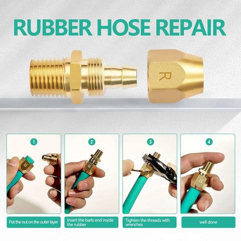 Two Pack Premium Solid Brass Pneumatic Reusable Hose End Repair Fittings with 3/8 Barb for 3/8 Inch ID Rubber Air Hose and 1/4 NPT