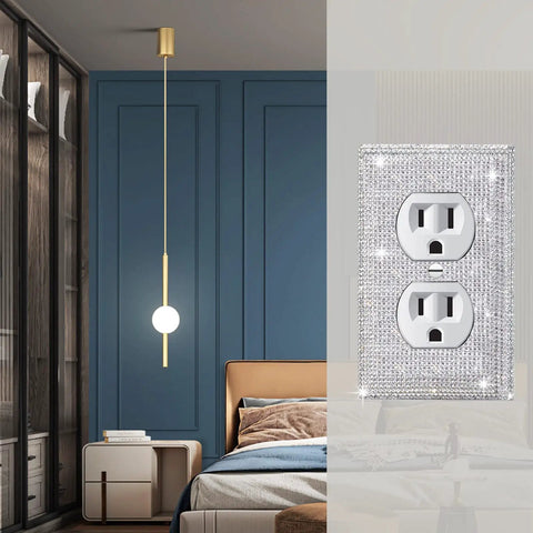 6 Pack Sparkling Rhinestone Wall Plate Covers For Light Switches And Outlets, Silver Bling Decor in modern bedroom