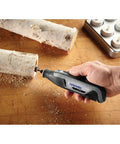 Ultra Compact Four Volt Cordless Rotary Tool Featuring Variable Speed And No Sweat Accessory Swaps For Grab And Go Crafting in use on wood