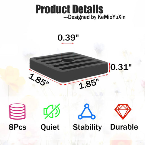 Eight Pack Mini Split Anti Vibration Rubber Pads For Outdoor Condenser And Heat Pump Systems with dimensions and features.