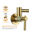 Gold Brass Pot Filler Faucet With Two Handles Wall Mount Single Hole Stretchable Swing Arm Double Joint Above Stove Lead Free Solid Brass Kitchen Fixture valve comparison