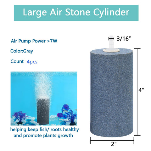 4x2 Inch Cylinder Air Stone Diffuser For Aquarium And Hydroponics Pro-Grade High-Output Aerator Kit 4 Pack showing size