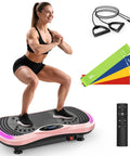 Home Vibration Plate for Lymphatic Drainage and Full Body Toning with 9 Modes and 200 Speed Levels, pink, includes loop bands and resistance straps