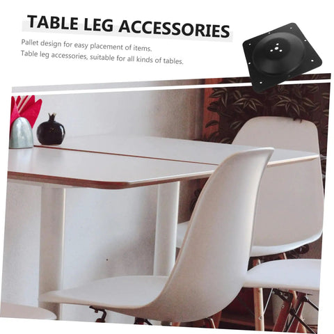 No Sweat Heavy Duty Table Leg Connectors With Adjustable Mounting Plates To Fix Wobbly Dining Tables And Couches displayed on a modern table.
