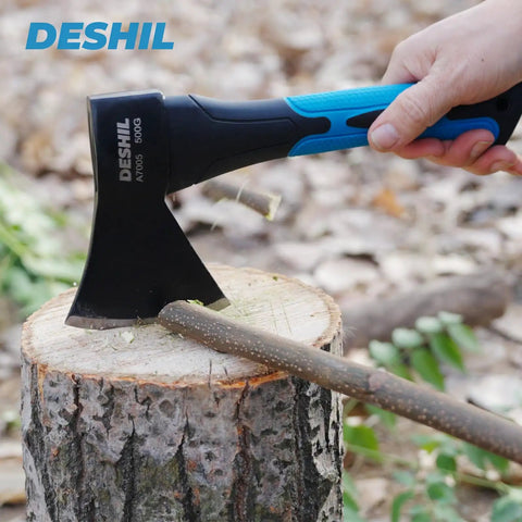 Rugged Workhorse 10 Inch Outdoor Hatchet For Camping Use Forged Carbon Steel Heat Treated with blue non slip grip