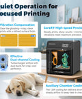 Pro Grade CoreXY 3D Printer With 600mm/s High Speed, 280C Quick Swap Hotend, silent operation and camera, living room setting