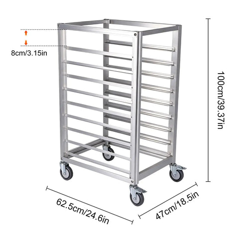 Heavy Duty 9 Tier Commercial Cooling Rack With Smooth Roll Locking Casters, Solid Aluminum Build, Space Saving Bakery Sheet Pan Holder, Sick Storage Cart For Any Bustling Kitchen Crew