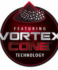 Vortex Cone logo highlighting No Nonsense Shop Boss Vortex Cone Dust Collector technology for efficient airflow.