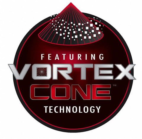 Vortex Cone logo highlighting No Nonsense Shop Boss Vortex Cone Dust Collector technology for efficient airflow.