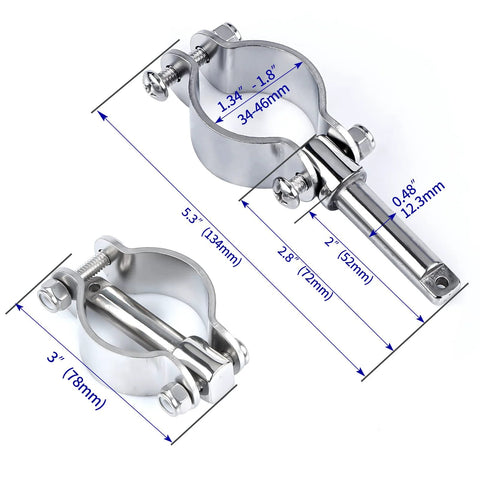 Clamp-on oarlock sockets, 316 stainless steel, two pieces with bolts for boats