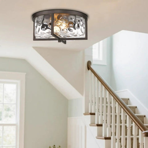 13 Inch Hammered Glass Flush Mount Ceiling Light In Dark Bronze Finish For Kitchen Dining And Hallway Must Have Modern Fixture