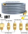 18 Ft Natural Gas Hose With Quick Connect For Propane To Natural Gas Conversion, Low Pressure LPG Hose With Five Adapter Fittings