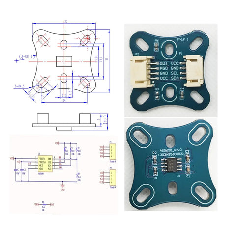 2804 Hollow Shaft Outrunner Dope Brushless DC Motor With AS5600 Encoder Kit circuit diagrams and board close-up