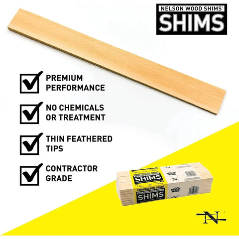 Rock Solid Wood Shims Pack Of Twelve Beddar Wood Door And Cabinet Leveling Wedges Split Resistant Nail Ready showing uncut shim and packaging.