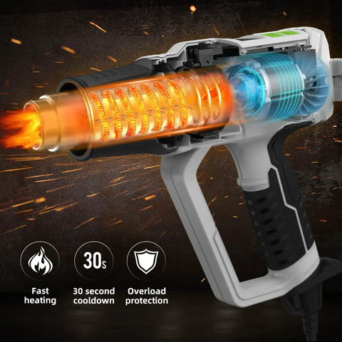 Hot Air Gun With LCD Display And Adjustable Temperature From 50 C To 600 C (122 F To 1112 F), 12.5 A, internal heating coil