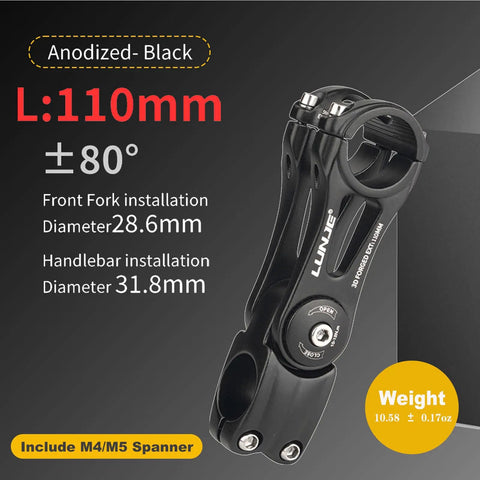 Adjustable 31.8mm Bike Stem With 120 Degree Ergonomic MTB Angle 6061 T6 Aluminum Riser, anodized black 110mm