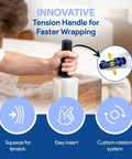 Person using 70 Gauge 15 Inch Plastic Stretch Film With Extended Handles 1000 Ft Clear Moving Industrial Packing Heavy Duty Cling