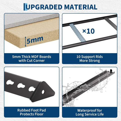 Straight Up Heavy Duty 5 Tier Metal Storage Shelf with Rock Solid Wood Boards and 650 Pound Capacity features upgraded 5mm MDF boards.