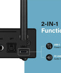 Back panel of XLR Bluetooth Receiver V5.1 with LDAC and aptX HD, showing RCA, Coax, Optical outputs, USB-C port function.